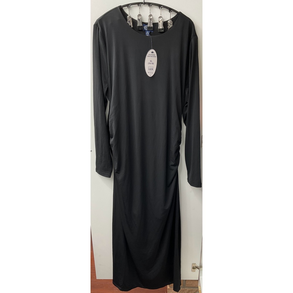 Scoop Brand Long Sleeve Black Dress Ruched Sides XL